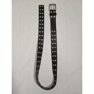 Men's VTG Genuine Leather Belt Size M - 2-Hole Rivets Fashion Black Belt 43"